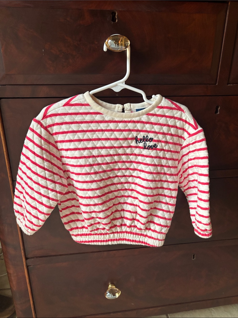 Old Navy Quilted Stripe Pullover Sweatshirt in White & Pink